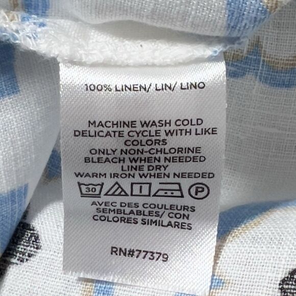 Ann Taylor Geo Linen Popover Short Sleeve Top Sz L Multicolor Relaxed 1/4 Button - Picture 7 of 11